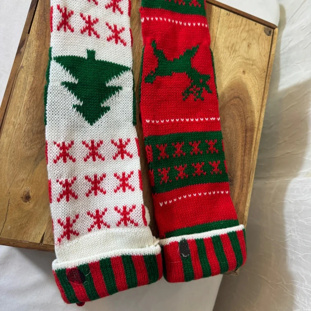 Kurt S. Adler Christmas Stockings Red Green 1979 Vintage Knit 2pc Set
